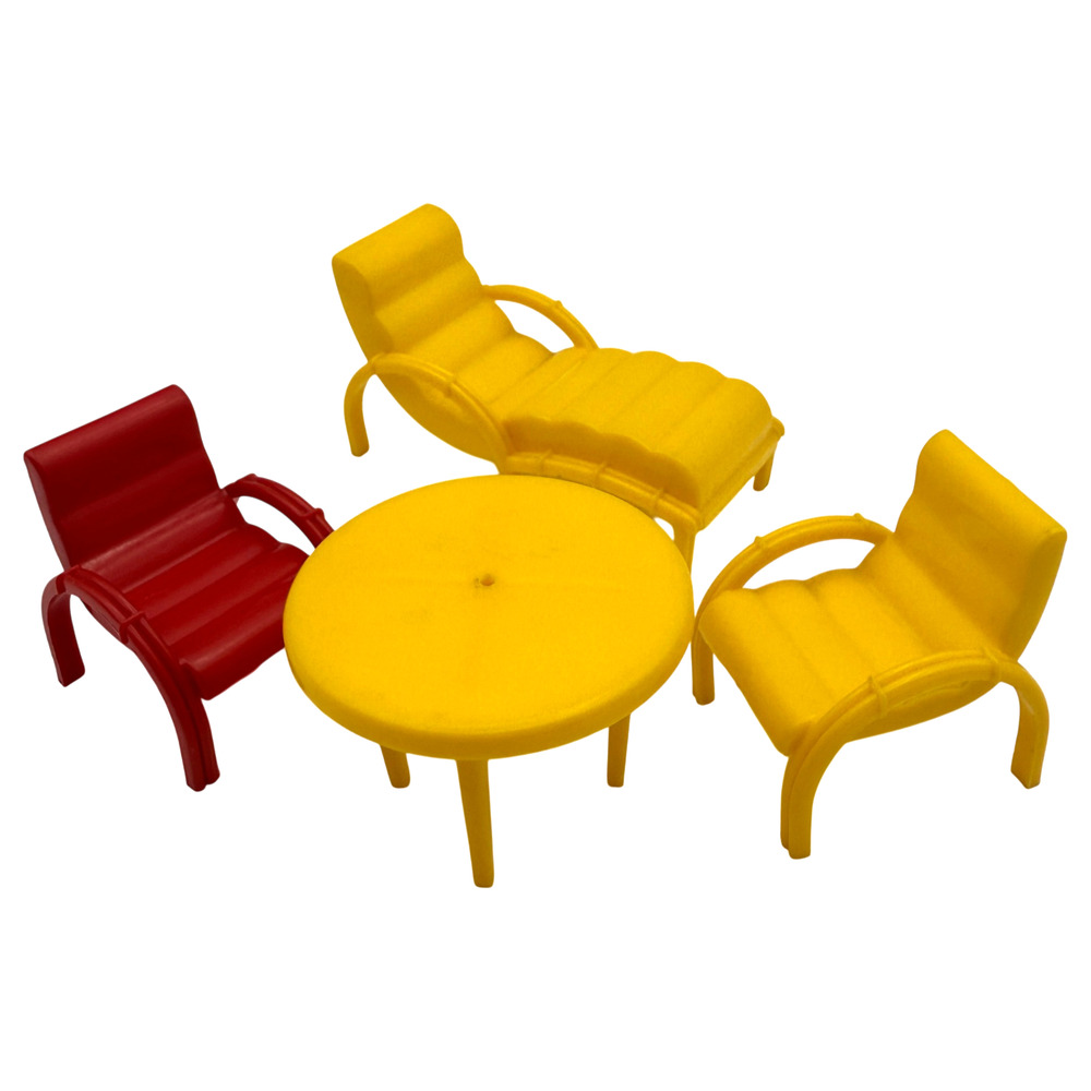 4 Pc Vintage Marx Dollhouse Furniture Patio Set Chairs Chaise Lounge Table READ